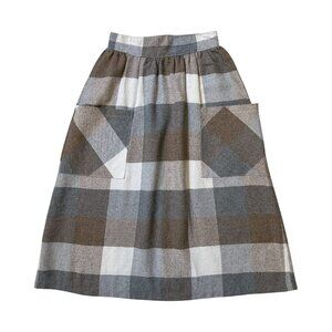 70s vintage plaid wool blend skirt highwaisted pockets cottagecore midi.